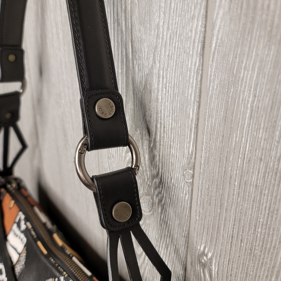 Casadei NWOT brown and black geometric pattern fabric shoulderbag. - Picture 5 of 9